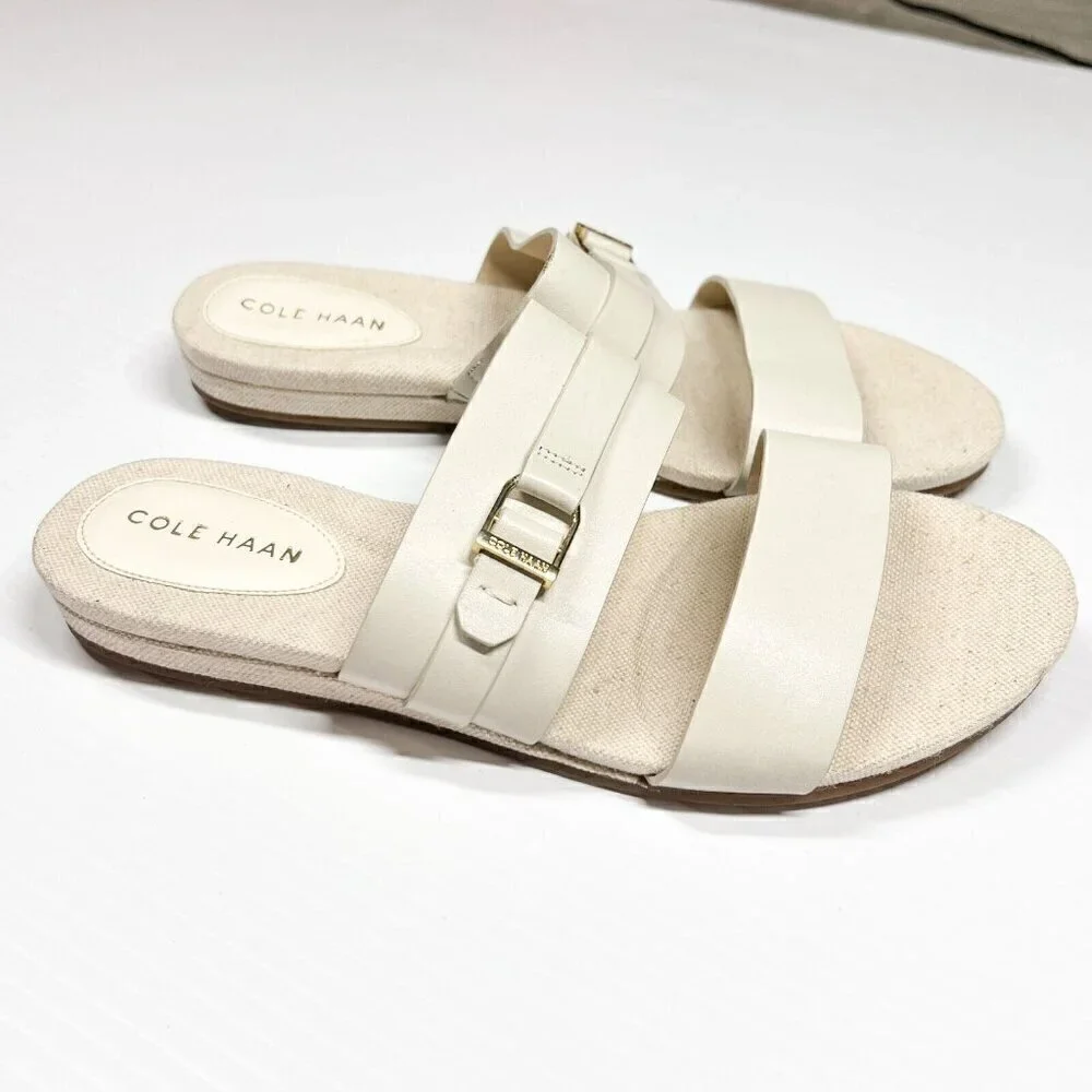 Cole Haan Francine Demi Womens Size 6.5B Beige Wedge Slip In Slide Sandals